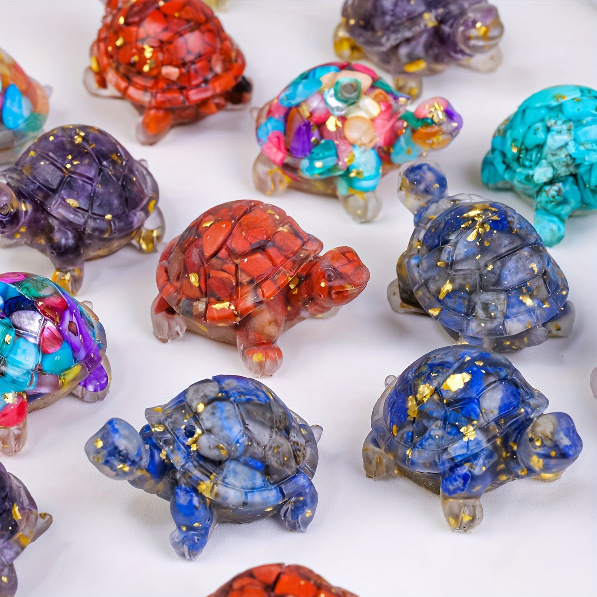 1pc, Natural Crystal Gravel Stone Resin Wrapped Small Turtle - Desktop Decoration Home Decoration, Chakra Meditation Gifts
