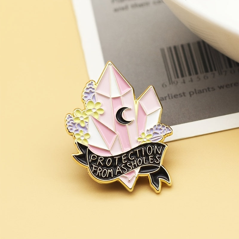 YUN JIE YAN Chic Crystal-Inspired Metal Badge with "Protection from Assholes" Motif - Stylish Alloy Brooch for Backpacks, Hats, Bags - Perfect Gift for Friends & Fans