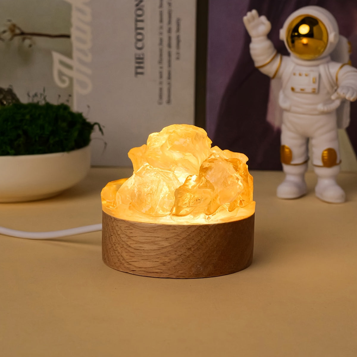 1pc Natural Crystal Raw Stone Diffuser Stone USB Interface Night Light for Bedroom Bedside Ambiance Decorative Light Cozy Mother's Day Anniversary Gift