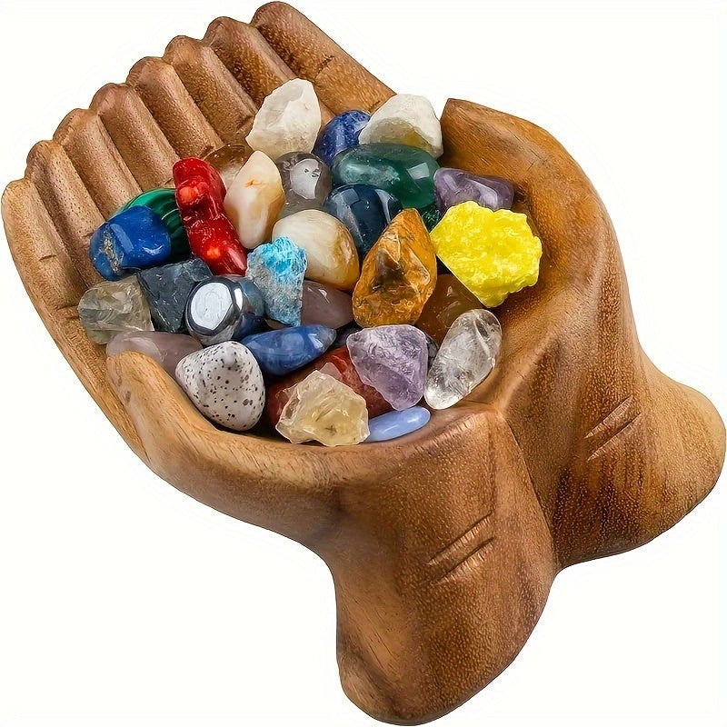 Chic Wooden Handheld Bowl with Crystal Accents - Versatile Decorative Storage for Home & Bedroom, Waterproof, Unique Design