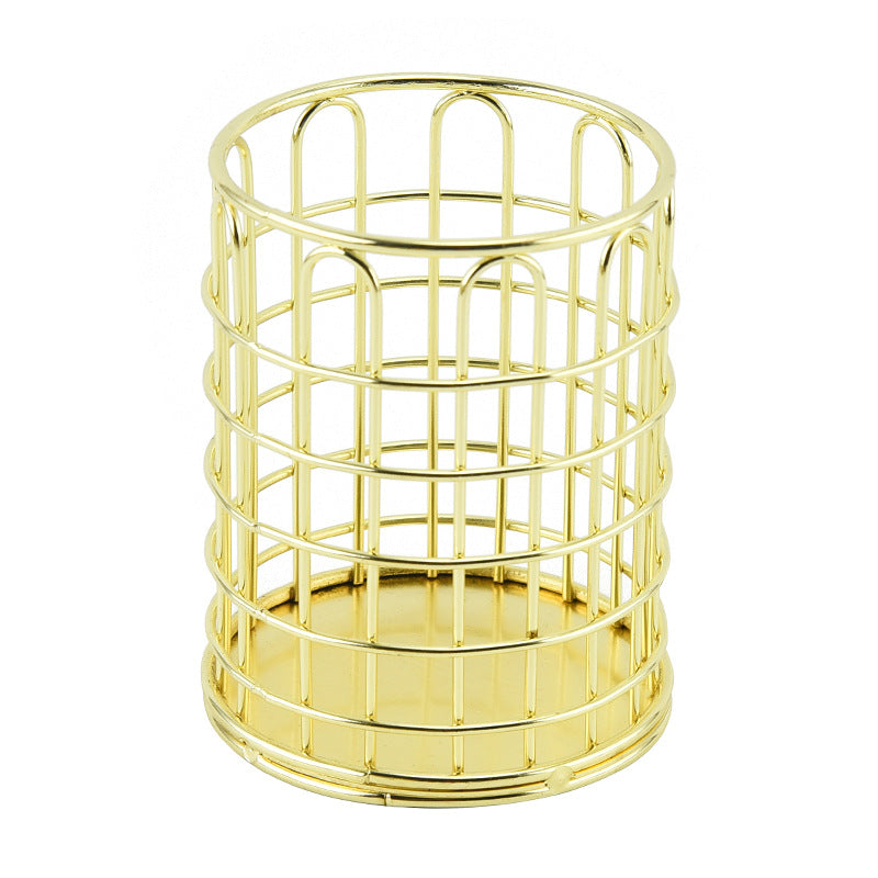 Upgrade Your Desk with This Stylish Golden Metal Pen Holder - Perfect for Home & Office Organization!