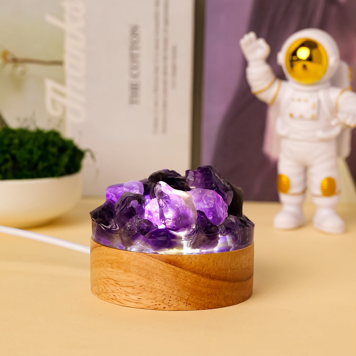 1pc Natural Crystal Raw Stone Diffuser Stone USB Interface Night Light for Bedroom Bedside Ambiance Decorative Light Cozy Mother's Day Anniversary Gift