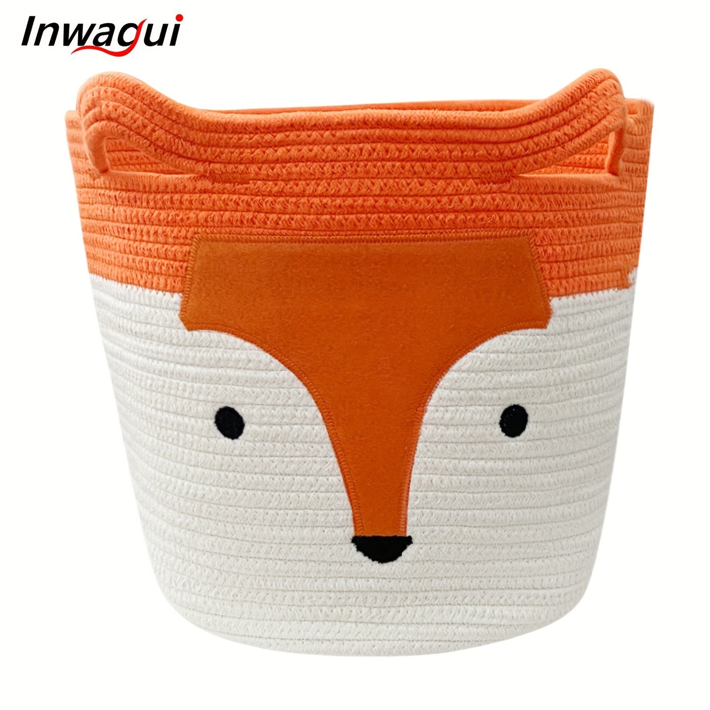 Rope Basket, Large Woven Storage Basket, Baby Toy Basket, Nursery Blanket Laundry Hamper with Handles for Kids, Clothes, Home Decor, Cute Fox 35X30X28Cm/13.78X11.81X11.02Inch, Orange, Laundry Baskets