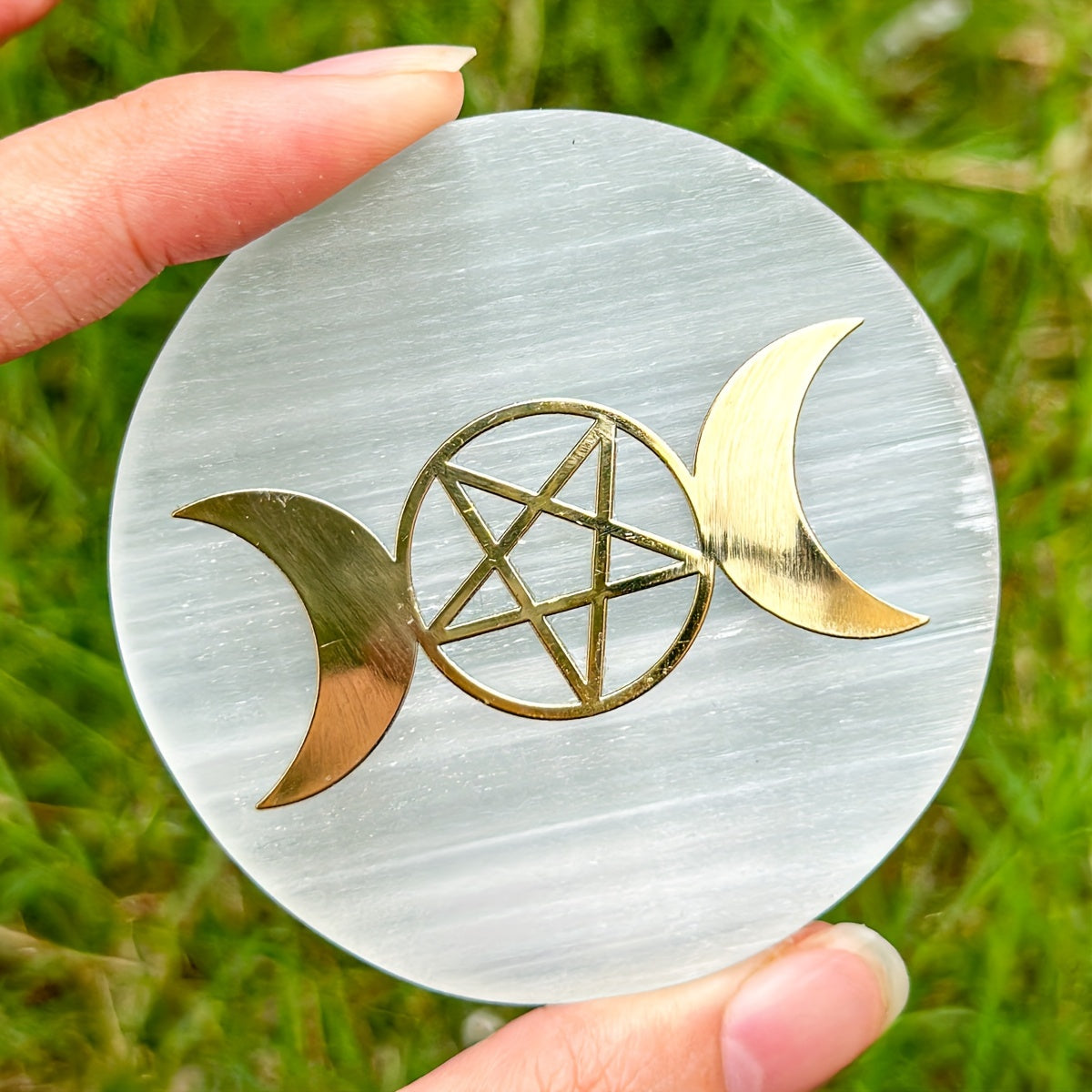 1pc Natural Selenite Slice, Irregular Crystal Stone Mixed Style Boho Star Moon Tree Flower Golden Tray Jewelry Accessories Art Craft Desktop Ornaments