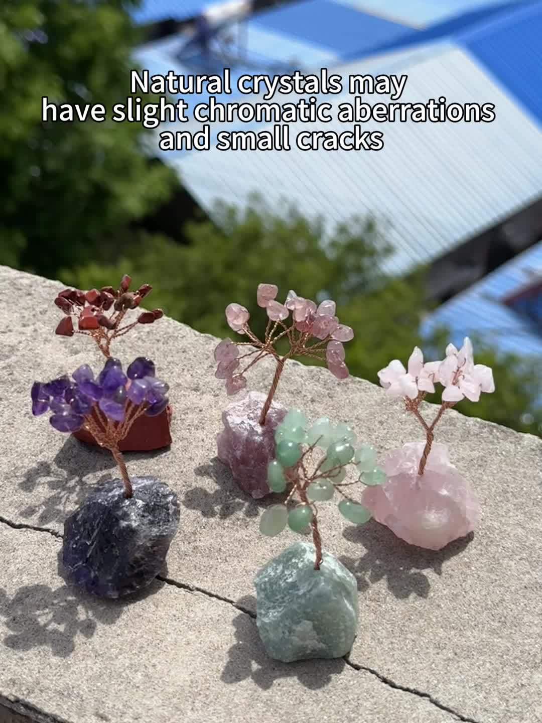 1PC Natural Gemstone Crystal Lucky Tree With Raw Stone Base, Home Office Desk Living Room Crystal Decor Mini Sized