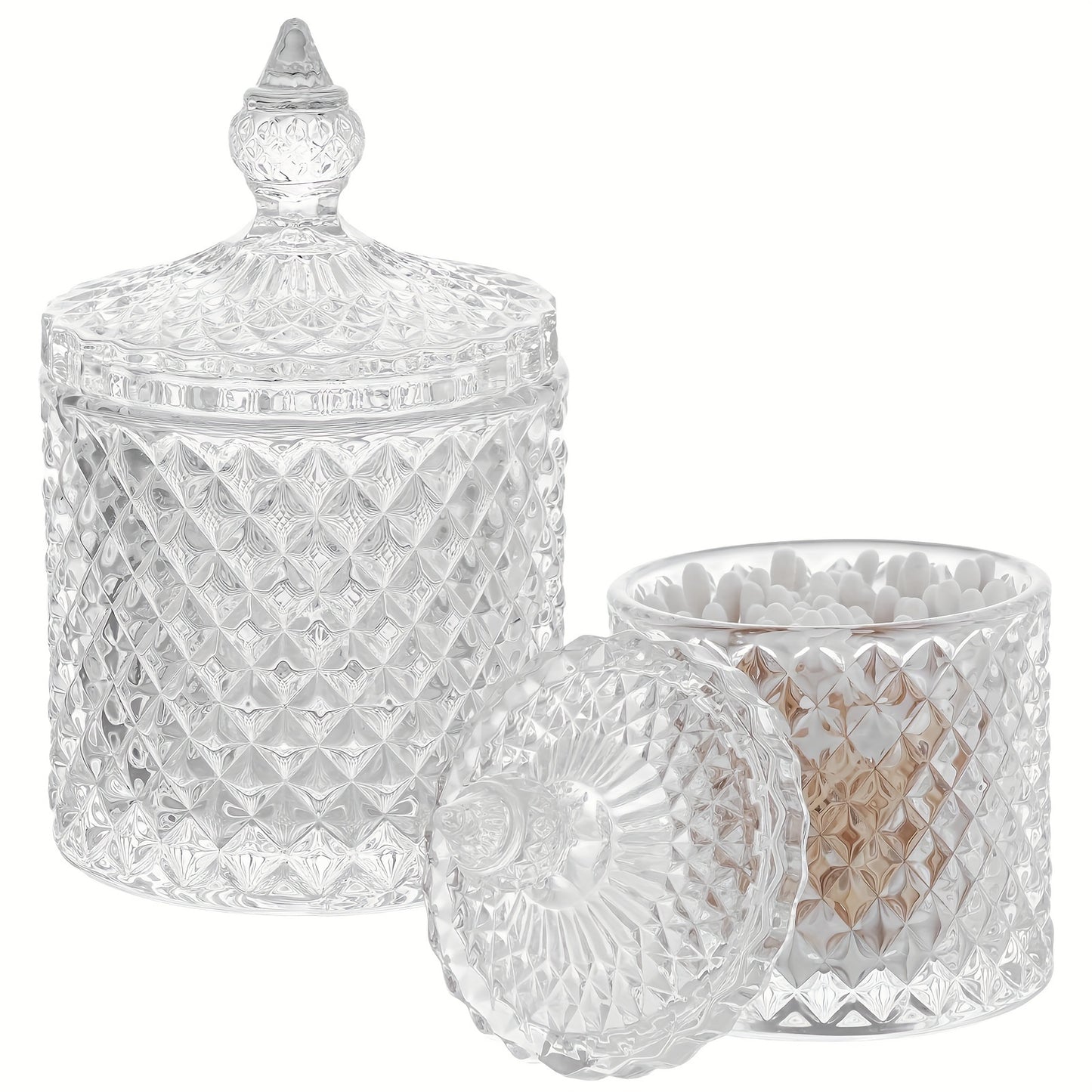 1pc Elegant Crystal Glass Jar with Lid, Transparent Swab Storage Box, Jewelry Organizer, Decorative Crystal Craft, Multi-Purpose Glass Container for Home Decor, Room Decor