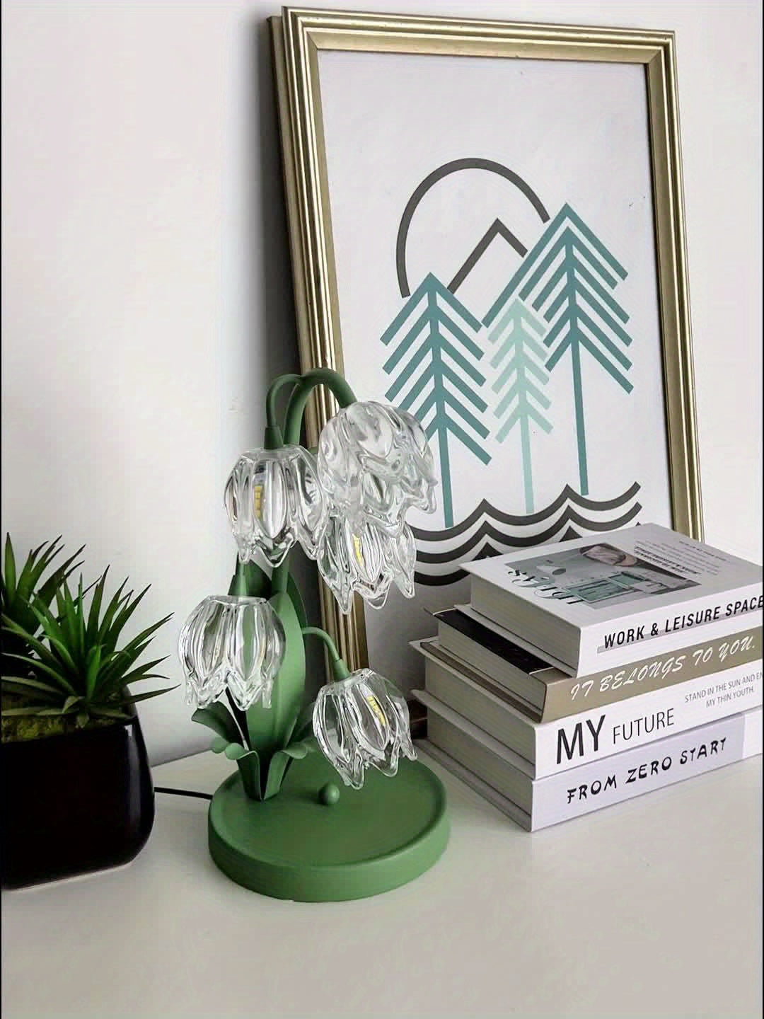 Elegant Crystal Orchid Table Lamp – Art Deco Glass Flower Design with Frosted Metal Finish, USB-Powered Ambient Light for Bedroom, Living Room, or Study Decor, Table Lamp for Bedroom