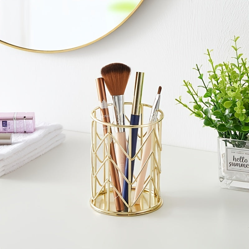 Upgrade Your Desk with This Stylish Golden Metal Pen Holder - Perfect for Home & Office Organization!