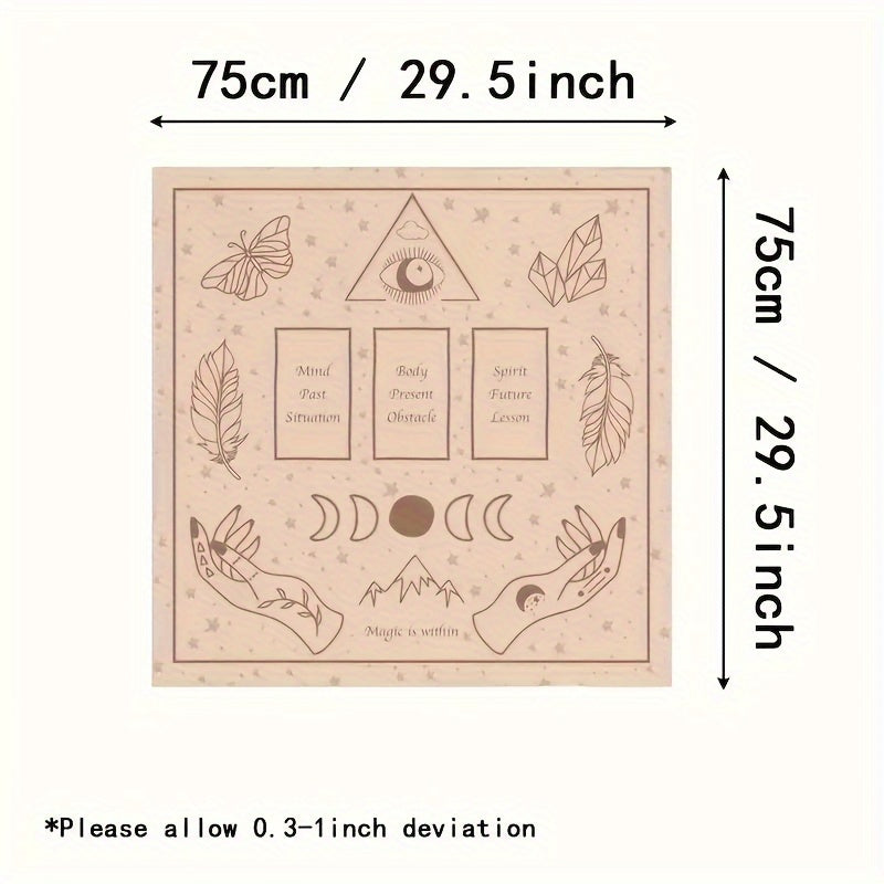 Mystical Pink Butterfly & Moon Phase Tarot Card Reading Cloth – 1pc Handmade Woven Polyester Altar Tablecloth for Divination & Room Decor, Rectangular Shape, 100% Polyester Material
