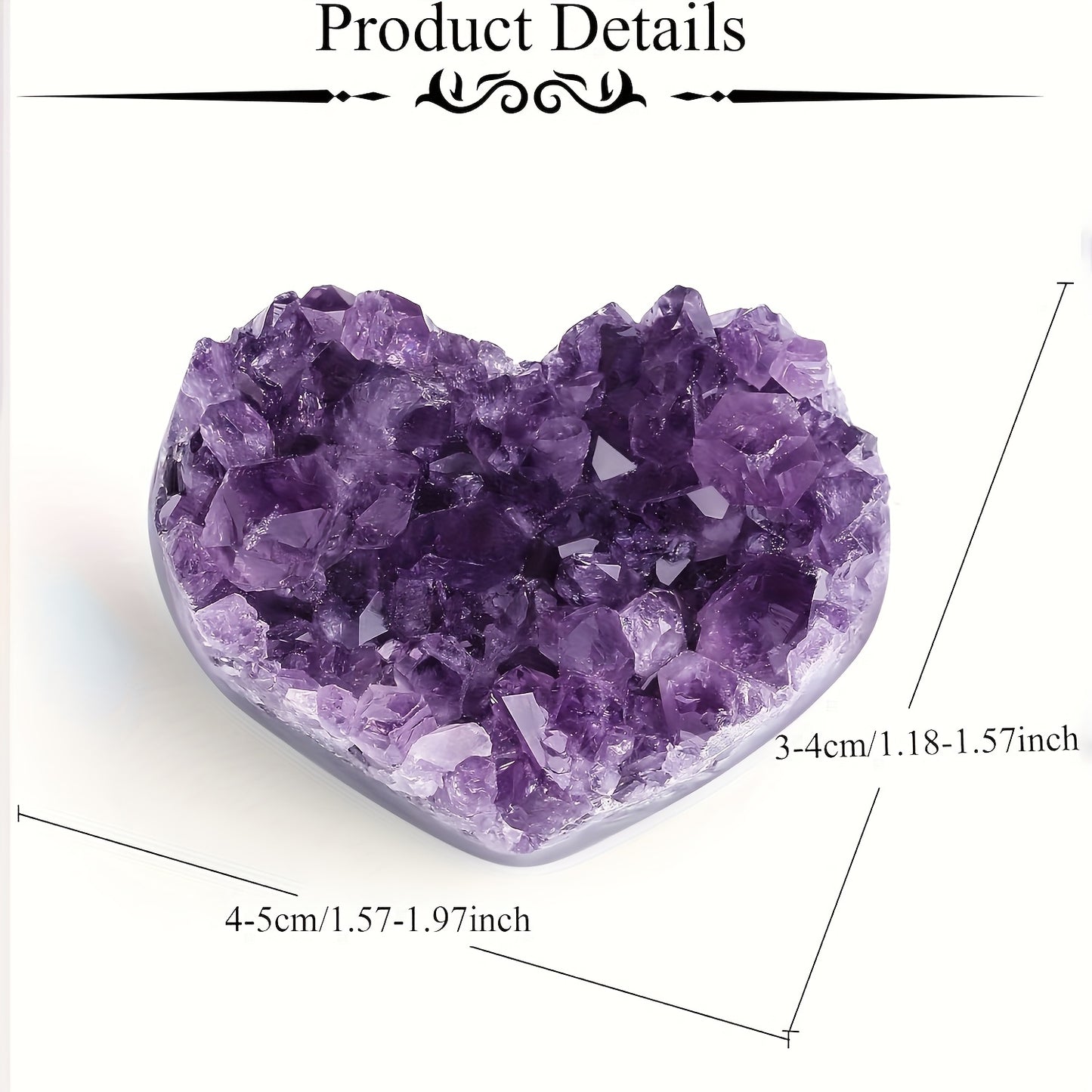 One natural amethyst, heart-shaped crystal ornament ranging from 1.18 to 3.99 cm for home decor and gifting