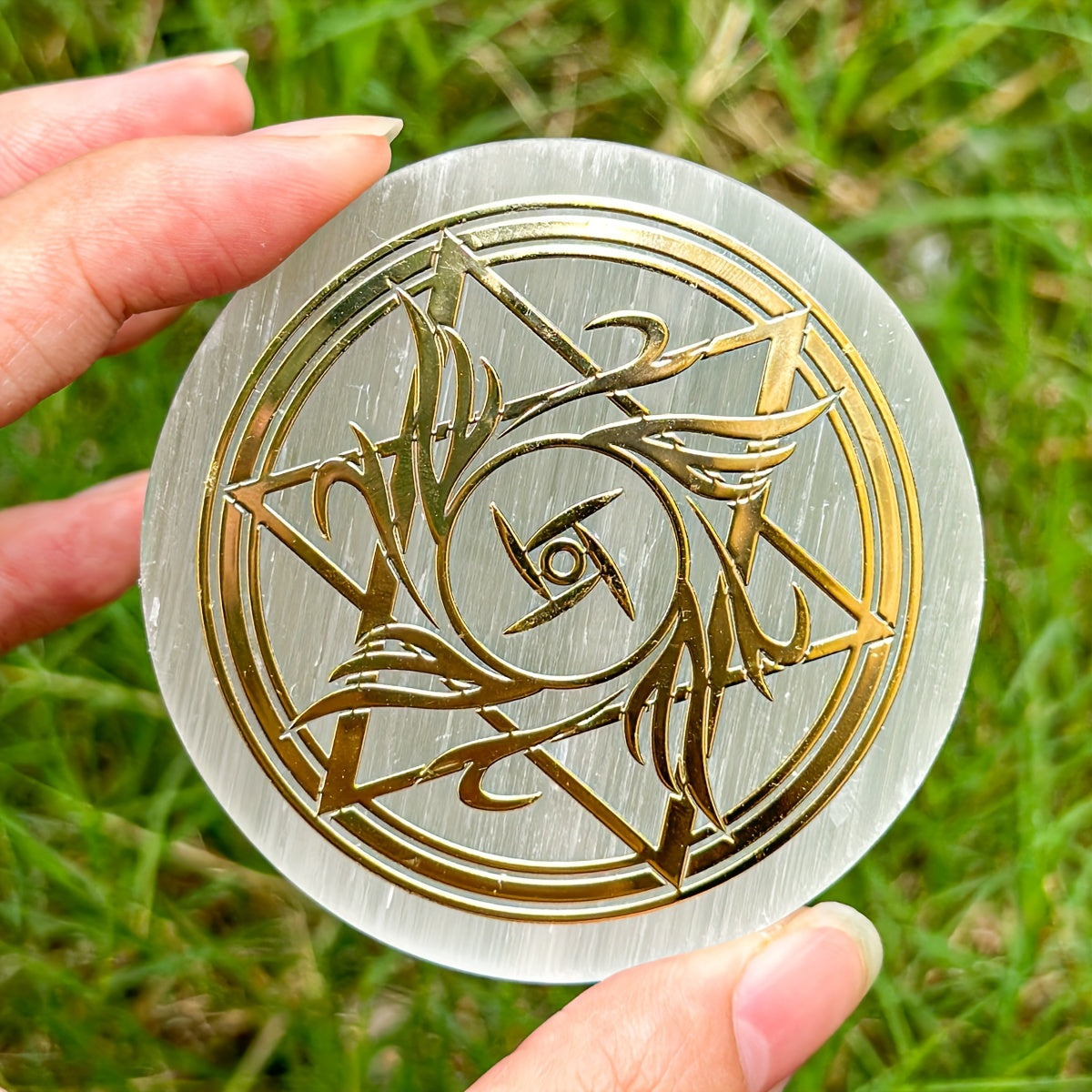 1pc Natural Selenite Slice, Irregular Crystal Stone Mixed Style Boho Star Moon Tree Flower Golden Tray Jewelry Accessories Art Craft Desktop Ornaments
