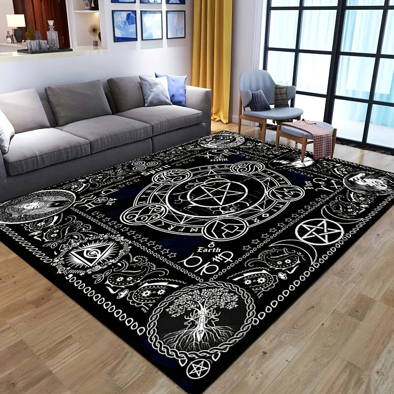 1pc 800g/m2 Crystal Velvet 3D Deaths Head Moth Witch Printed Rug Witchcraft Goth Pentacle Carpets For Living Room Bedroom Sofa, Porch Kitchen Bathroom Area Rug, Room Decoration