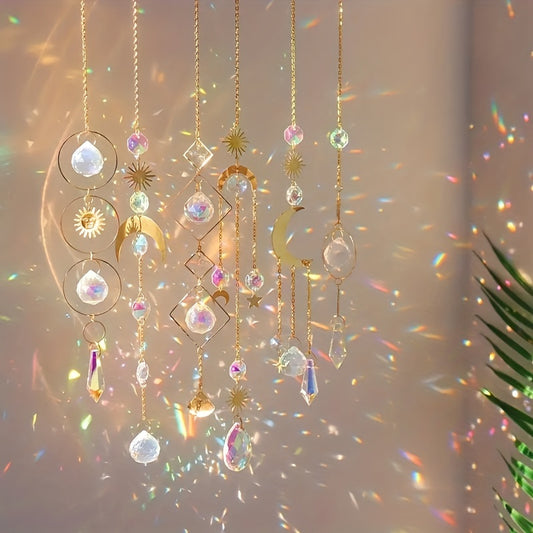 6pcs Colorful Crystals Suncatcher Hanging Sun Catcher With Chain Pendant Ornament Crystal Balls For Window Home Garden Christmas Day Party Wedding Decoration