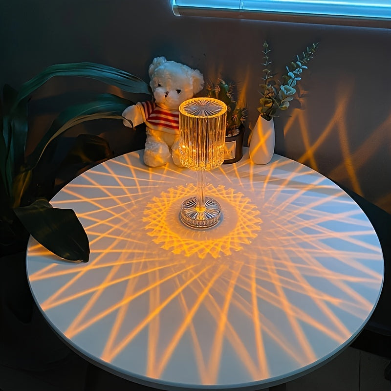 Touch-Activated Crystal LED Night Light: USB Rechargeable, Dimmable Bedroom Lamp with Adjustable Gooseneck & Chic Design
