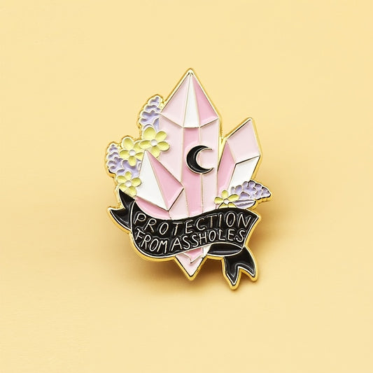 YUN JIE YAN Chic Crystal-Inspired Metal Badge with "Protection from Assholes" Motif - Stylish Alloy Brooch for Backpacks, Hats, Bags - Perfect Gift for Friends & Fans