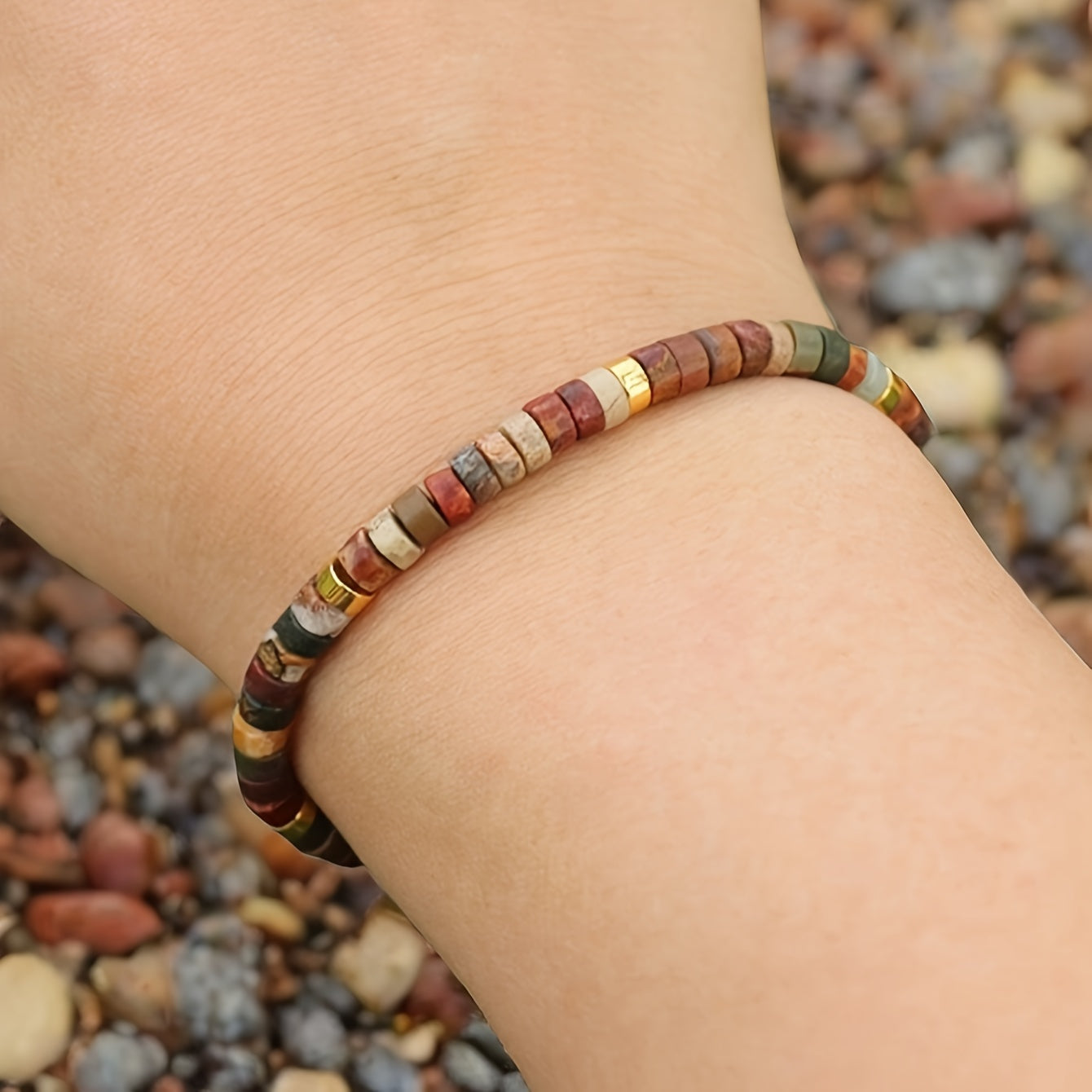 1pc Vintage Elegant Wooden 7 Chakra Healing Rock Bracelet for Women - Adjustable Reiki Yoga Beads, Daily & Party Wear, All-Season Accessory