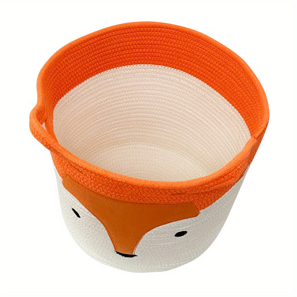 Rope Basket, Large Woven Storage Basket, Baby Toy Basket, Nursery Blanket Laundry Hamper with Handles for Kids, Clothes, Home Decor, Cute Fox 35X30X28Cm/13.78X11.81X11.02Inch, Orange, Laundry Baskets