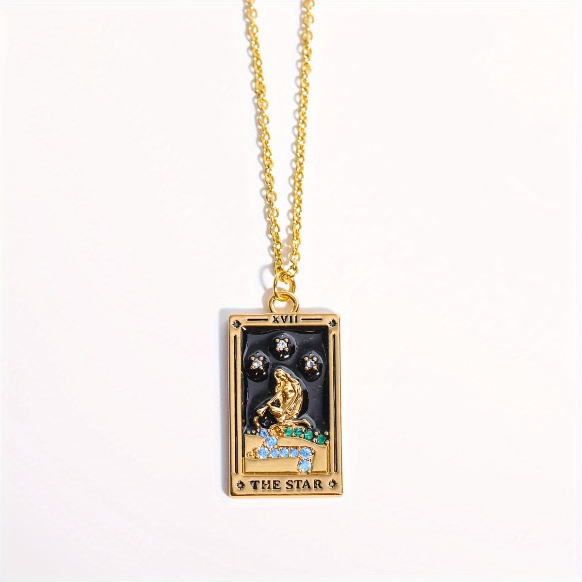 1pc Vintage Tarot Necklace with Sun Moon Heart World Card Pendants - Golden-Tone -Coated Astrology Symbols, Elegant Celestial Jewelry for Women, Casual Attire & Gift Idea, Zodiac Jewelry, Intricate Detailing, Bead Chain