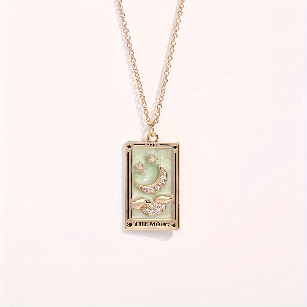 1pc Vintage Tarot Necklace with Sun Moon Heart World Card Pendants - Golden-Tone -Coated Astrology Symbols, Elegant Celestial Jewelry for Women, Casual Attire & Gift Idea, Zodiac Jewelry, Intricate Detailing, Bead Chain