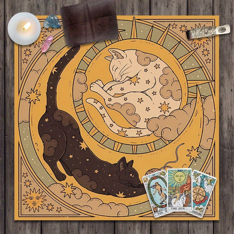Mystical Witchy Cat Altar Cloth - 1pc Sun and Moon Polyester Tablecloth for Tarot Reading, Party Games & Activities - 14+ Polyester Altar Cloth with Celestial Design, No Electricity Needed