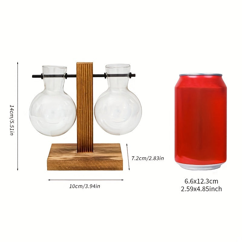 1/2pcs Hydroponic Glass Vintage Desktop Plant Terrarium Planter with Retro Wooden Stand for Water Planting Propagation and Home Garden
