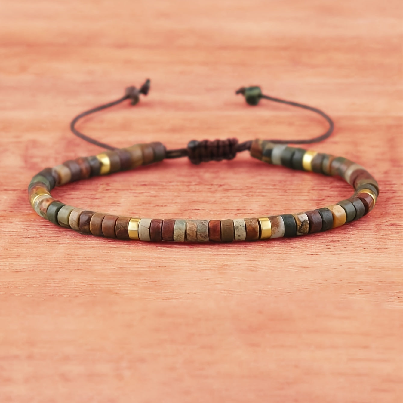 1pc Vintage Elegant Wooden 7 Chakra Healing Rock Bracelet for Women - Adjustable Reiki Yoga Beads, Daily & Party Wear, All-Season Accessory