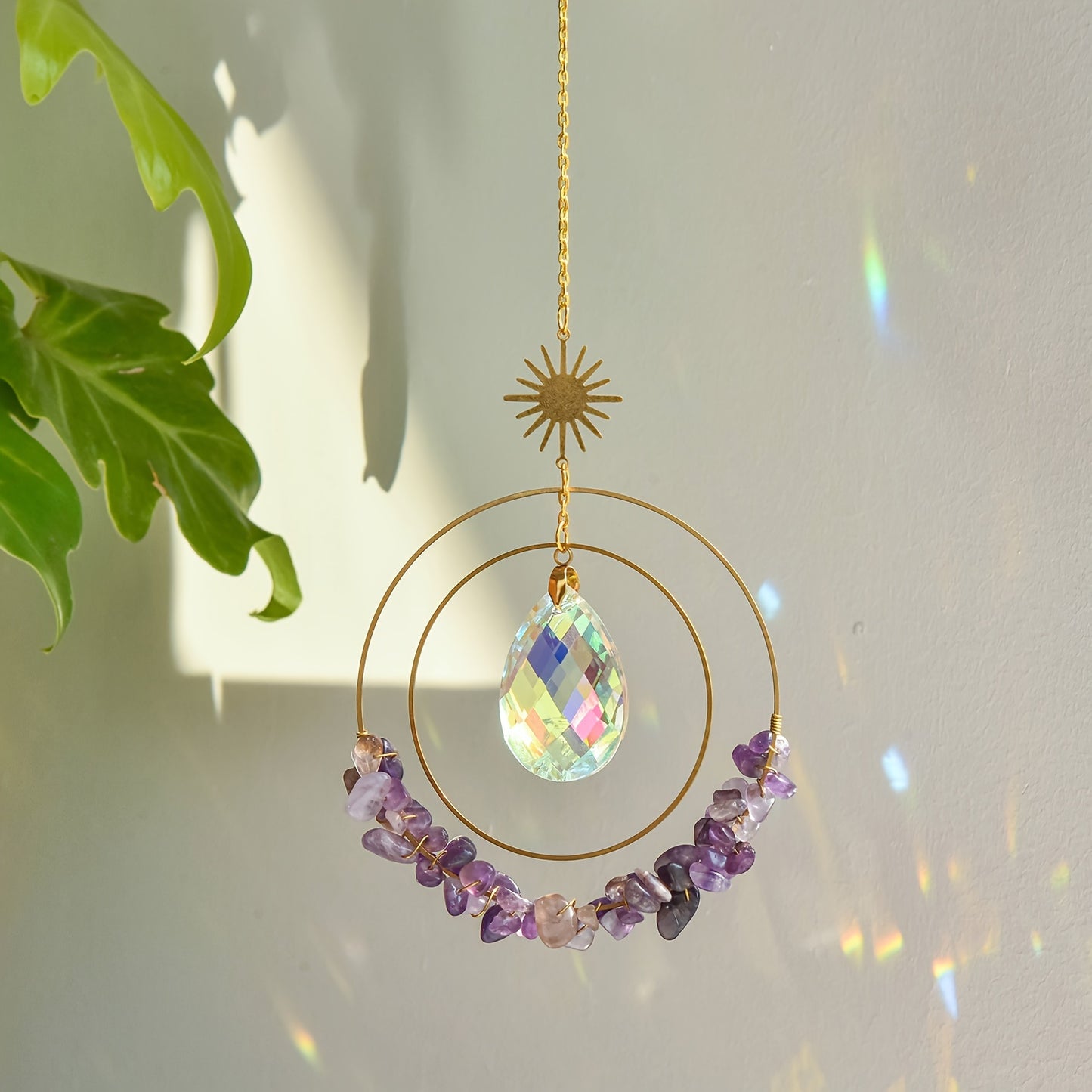 UNICI Amethyst Crystal Sun Catcher - Bohemian Style Window Hanging with Glass Prism, Rainbow Light Reflector for Home & Garden Decor, Perfect Gift for Mother's Day, Valentine's, Housewarming