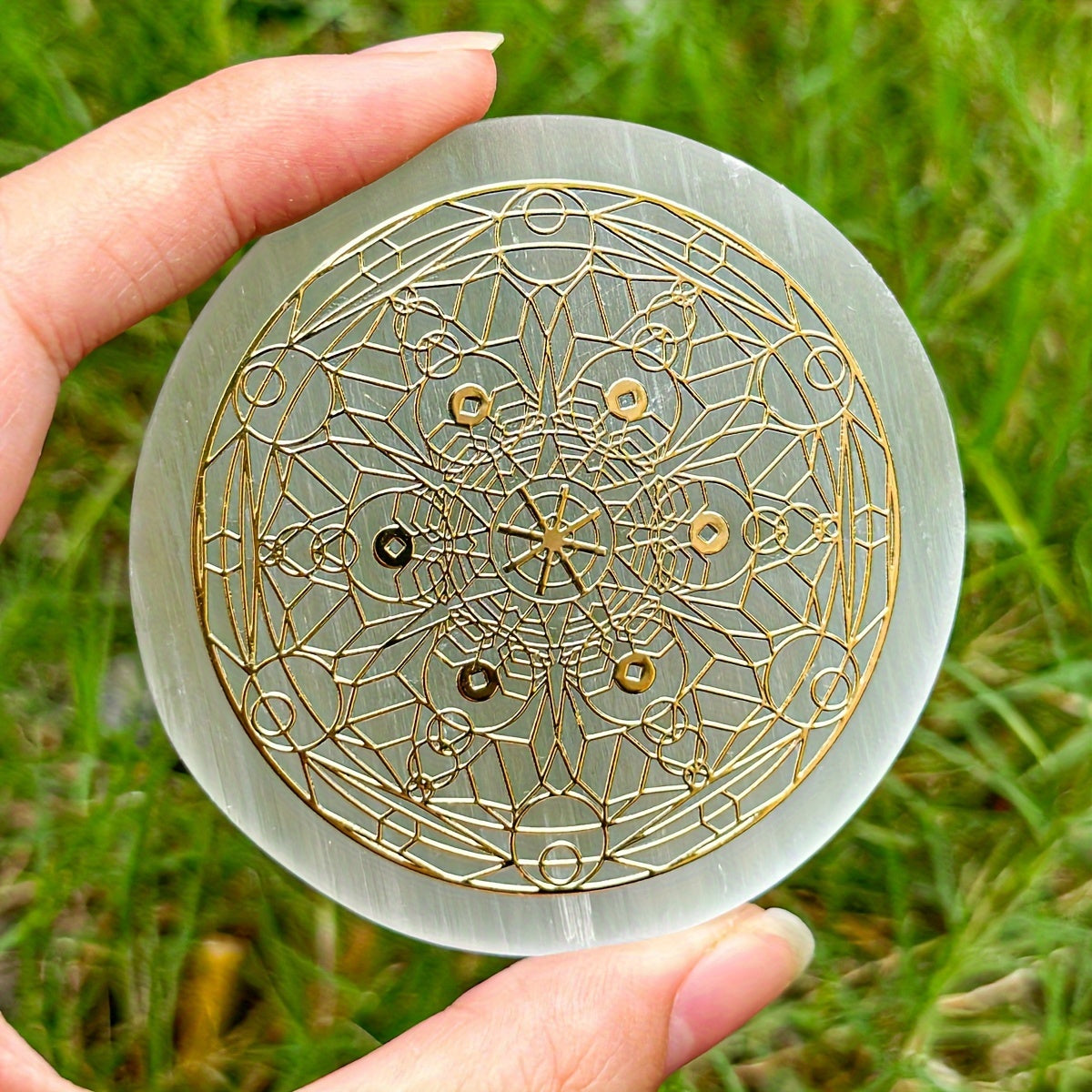1pc Natural Selenite Slice, Irregular Crystal Stone Mixed Style Boho Star Moon Tree Flower Golden Tray Jewelry Accessories Art Craft Desktop Ornaments