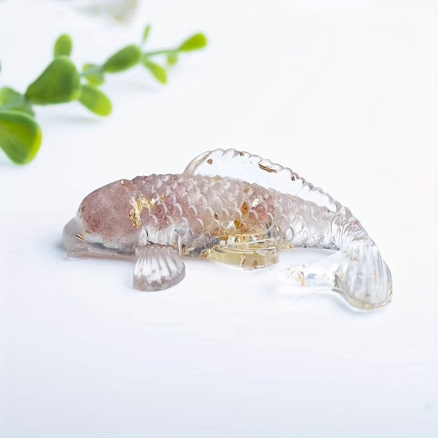 1pc Elegant Crystal Fish Ornament - Handcrafted Resin & Natural Crystal Gravel, Golden-Scaled Purple Koi Fish Design, Ideal for Home Decor, Perfect Gift