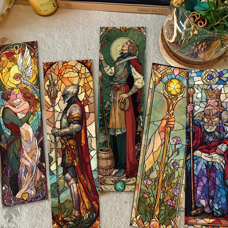 30pcs YWWBLD Artistic Tarot Card Bookmarks - Vibrant Stained Glass-Style Illustrations, Multi-Functional Paper DIY Message Cards with Unique Characters for Reading & Crafting