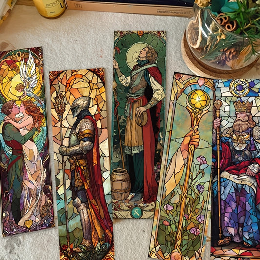 30pcs YWWBLD Artistic Tarot Card Bookmarks - Vibrant Stained Glass-Style Illustrations, Multi-Functional Paper DIY Message Cards with Unique Characters for Reading & Crafting
