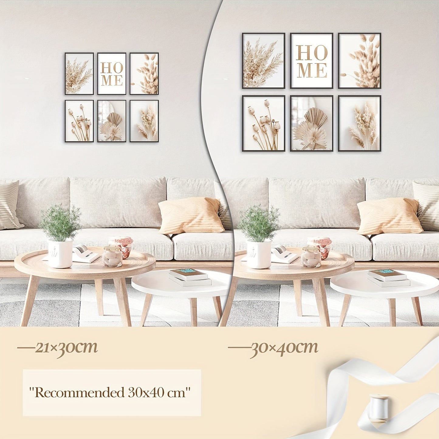 6/3pcs Beige Canvas Painting Panas Grass Poster Hay Wall Art Flames Leaf Wall Art Fan Leaf Print Plant Specimen Art Print Nordic Wall Poster Home Decor Frameless