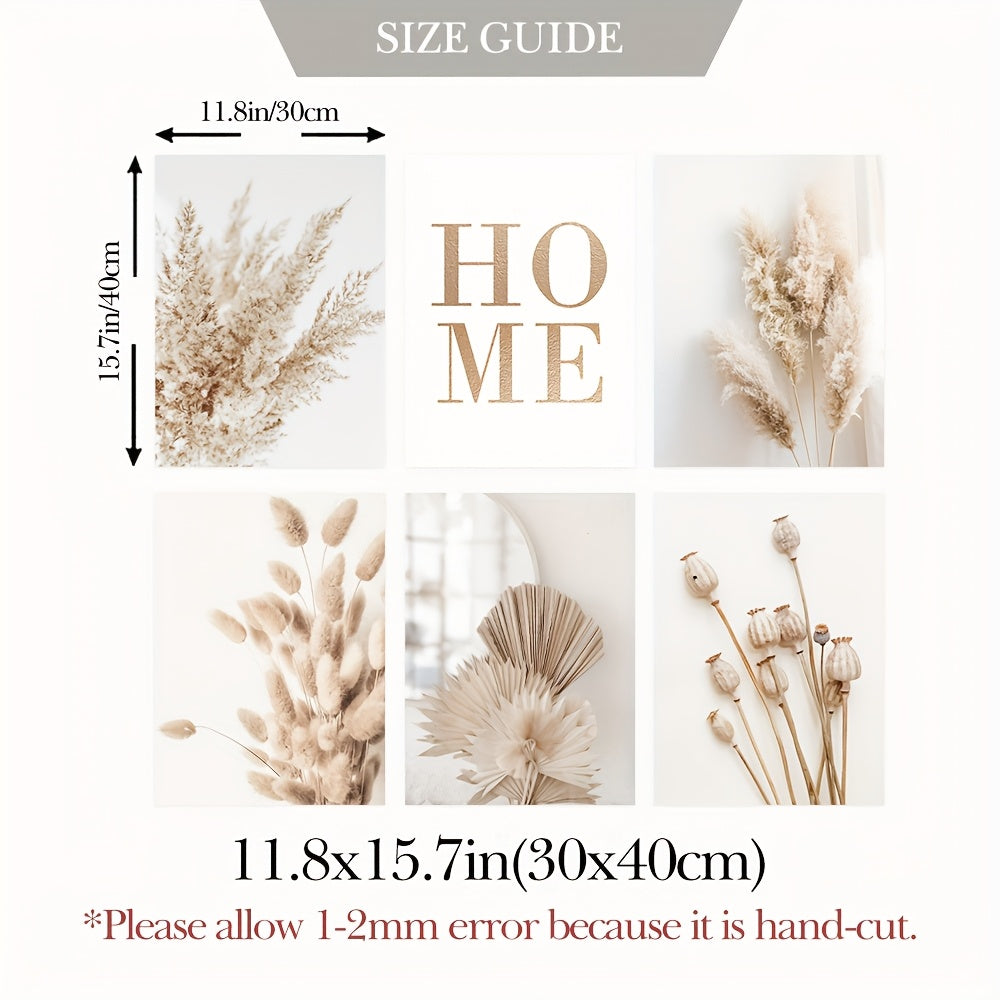 6/3pcs Beige Canvas Painting Panas Grass Poster Hay Wall Art Flames Leaf Wall Art Fan Leaf Print Plant Specimen Art Print Nordic Wall Poster Home Decor Frameless