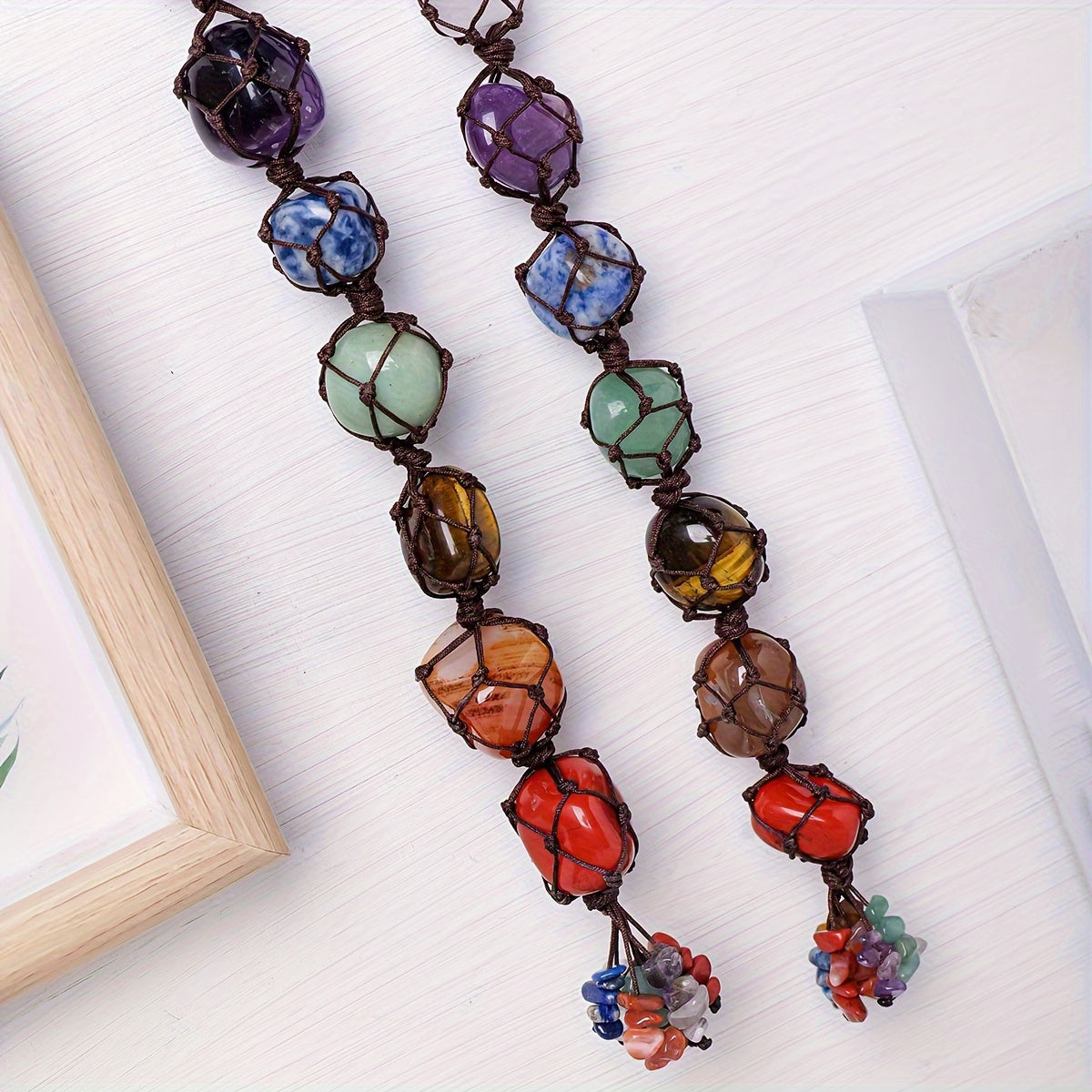 1pc Natural Crystal Chakra Tumbled Stone Pendant Car Hanger Polished Crystal Home Feng Shui Hanging Jewelry New Year Valentine'S Day Father'S Day Holiday Gift