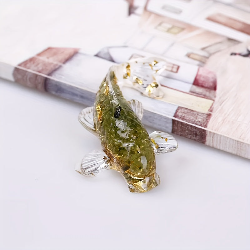 1pc Elegant Crystal Fish Ornament - Handcrafted Resin & Natural Crystal Gravel, Golden-Scaled Purple Koi Fish Design, Ideal for Home Decor, Perfect Gift