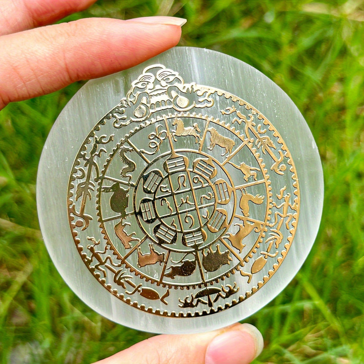 1pc Natural Selenite Slice, Irregular Crystal Stone Mixed Style Boho Star Moon Tree Flower Golden Tray Jewelry Accessories Art Craft Desktop Ornaments