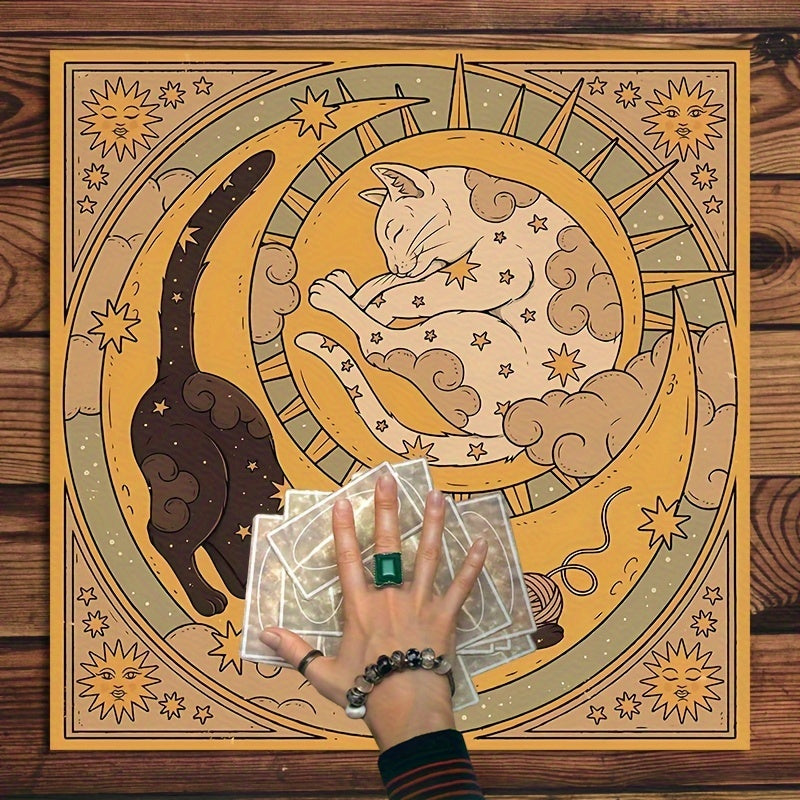 Mystical Witchy Cat Altar Cloth - 1pc Sun and Moon Polyester Tablecloth for Tarot Reading, Party Games & Activities - 14+ Polyester Altar Cloth with Celestial Design, No Electricity Needed