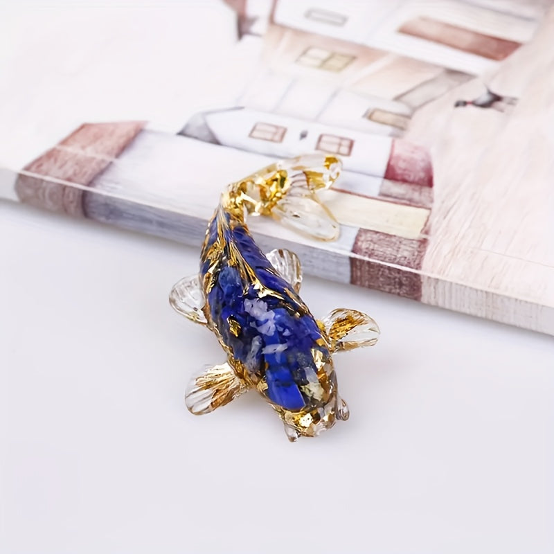 1pc Elegant Crystal Fish Ornament - Handcrafted Resin & Natural Crystal Gravel, Golden-Scaled Purple Koi Fish Design, Ideal for Home Decor, Perfect Gift