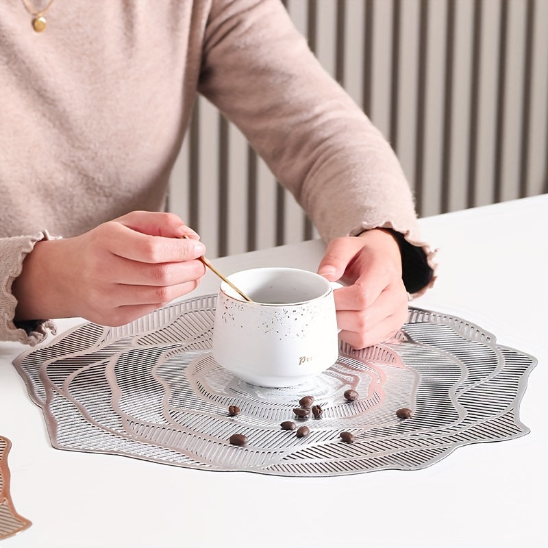 4pcs PVC Rose Flower Placemats, Hollow Out Washable Reusable Anti-slip Table Mats, Heat Insulation Pads, Tabletop Protection, For Weddings, Parties, Holidays, Graduations, Father's Day, Home Kitchen Dining Table Decor