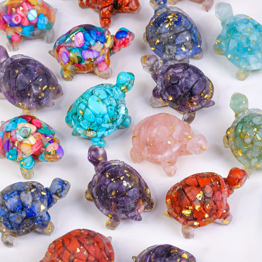 1pc, Natural Crystal Gravel Stone Resin Wrapped Small Turtle - Desktop Decoration Home Decoration, Chakra Meditation Gifts