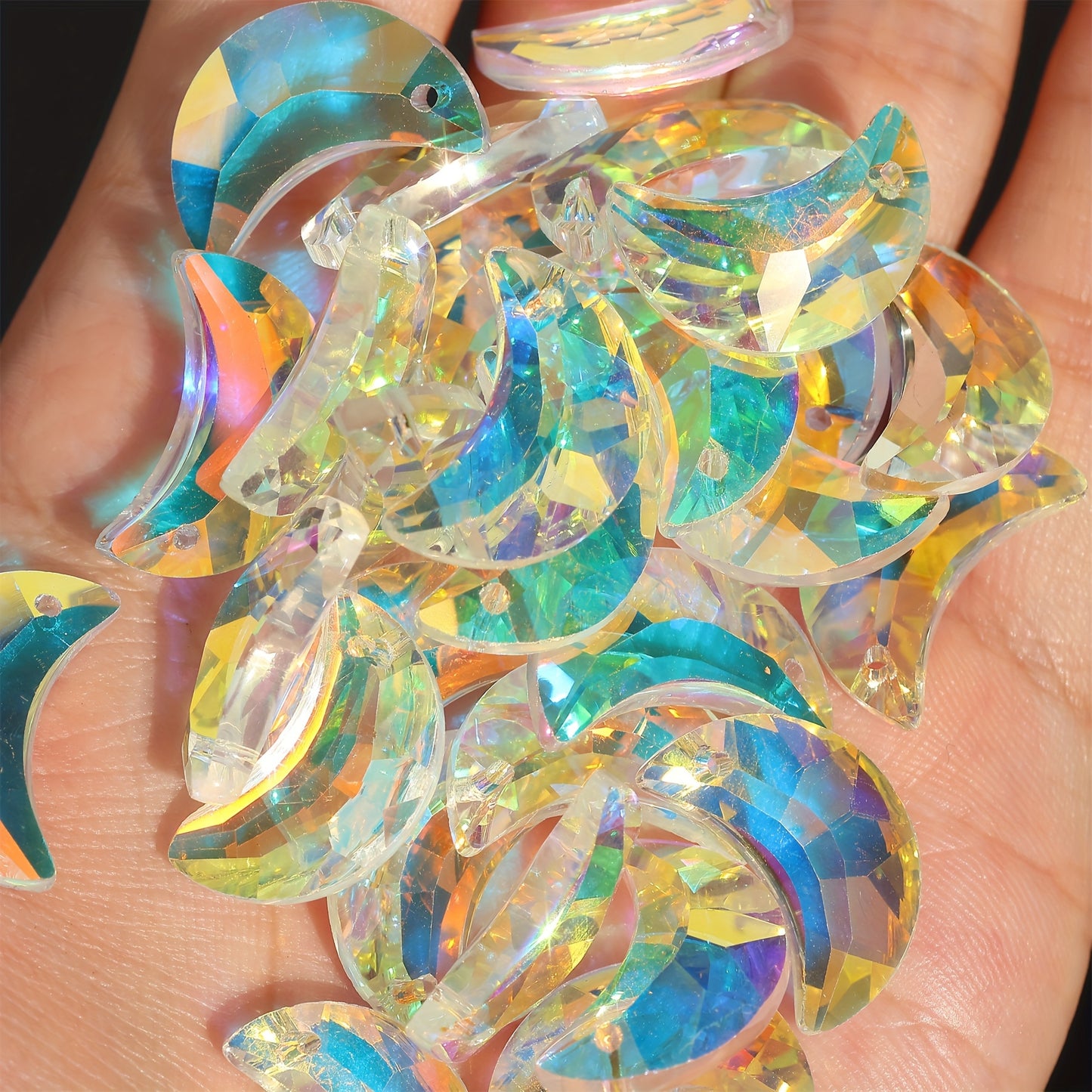 10pcs/50pcs ''Handmade''20mm Single Hole Moon Glass Crystal Beads, Colorful Prism Suncatcher Charm DIY Jewelry & Decoration Crafts