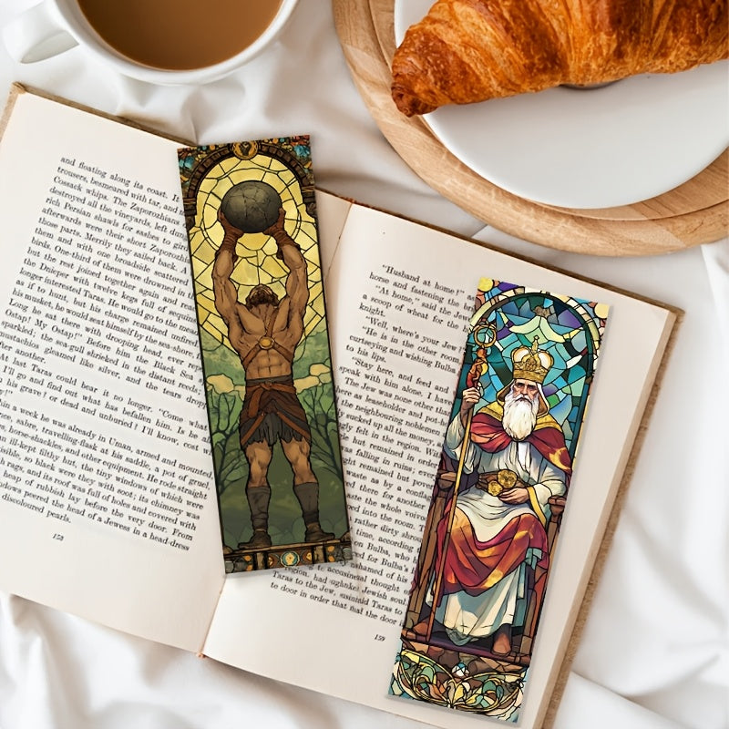 30pcs YWWBLD Artistic Tarot Card Bookmarks - Vibrant Stained Glass-Style Illustrations, Multi-Functional Paper DIY Message Cards with Unique Characters for Reading & Crafting