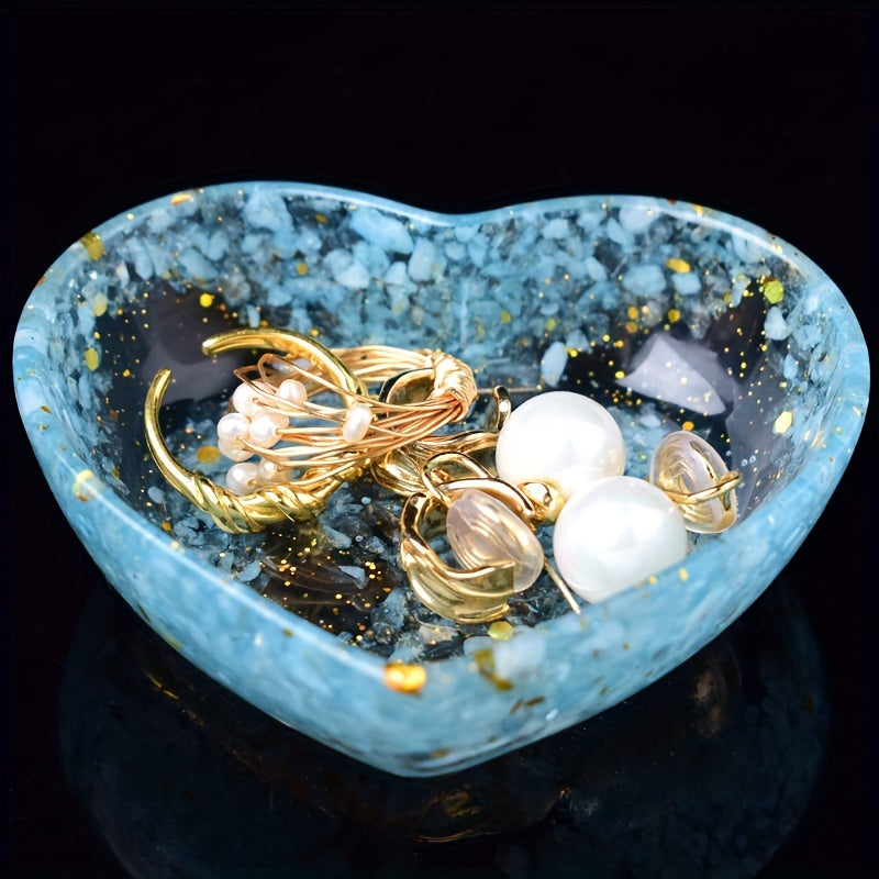 Chic Heart-Shaped Resin Jewelry Tray with Natural Gravel & Crystal Accents - Perfect for Earrings, Rings, and Home Decor - Ideal Gift for Christmas, Valentine's, Mother's Day, Beauty Table, Anti-magnetic
