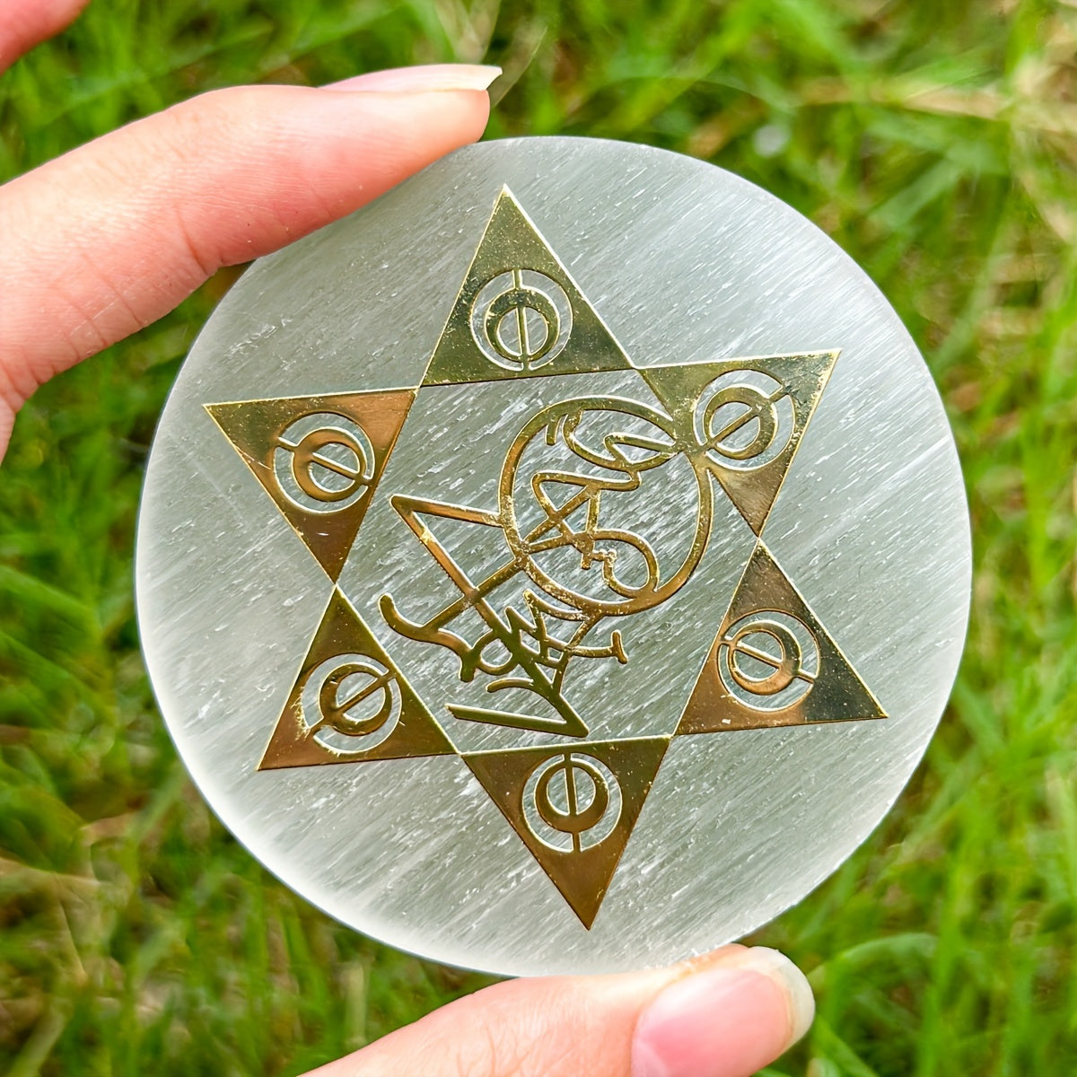 1pc Natural Selenite Slice, Irregular Crystal Stone Mixed Style Boho Star Moon Tree Flower Golden Tray Jewelry Accessories Art Craft Desktop Ornaments