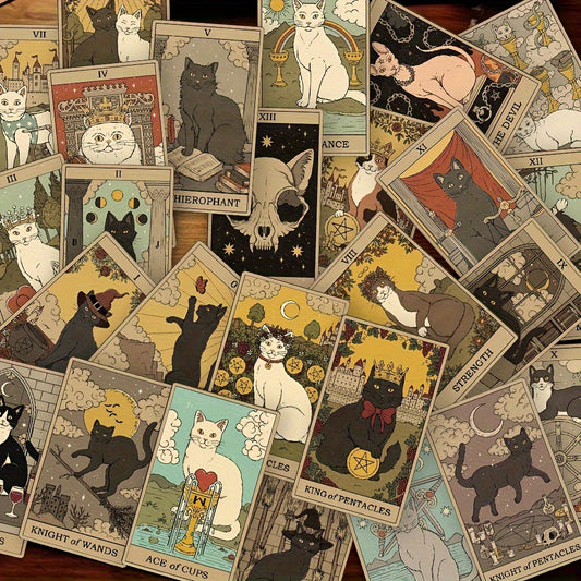 72pcs Vintage Cat Tarot Stickers - Waterproof PVC Decals with Unique European & American Designs for Phone Cases, Laptops, Luggage, Skateboards & More - GUTBD Brand