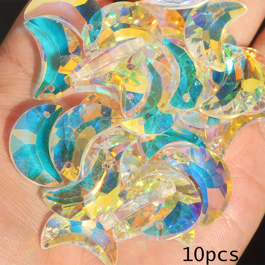 10pcs/50pcs ''Handmade''20mm Single Hole Moon Glass Crystal Beads, Colorful Prism Suncatcher Charm DIY Jewelry & Decoration Crafts