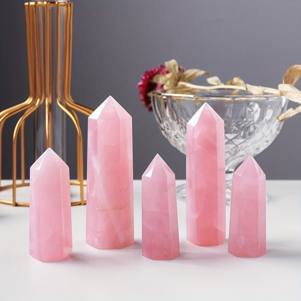Enchanting Pink Rose Quartz Crystal Tower - Hexagonal Prism Magic Wand, Perfect for Home & Holiday Decor