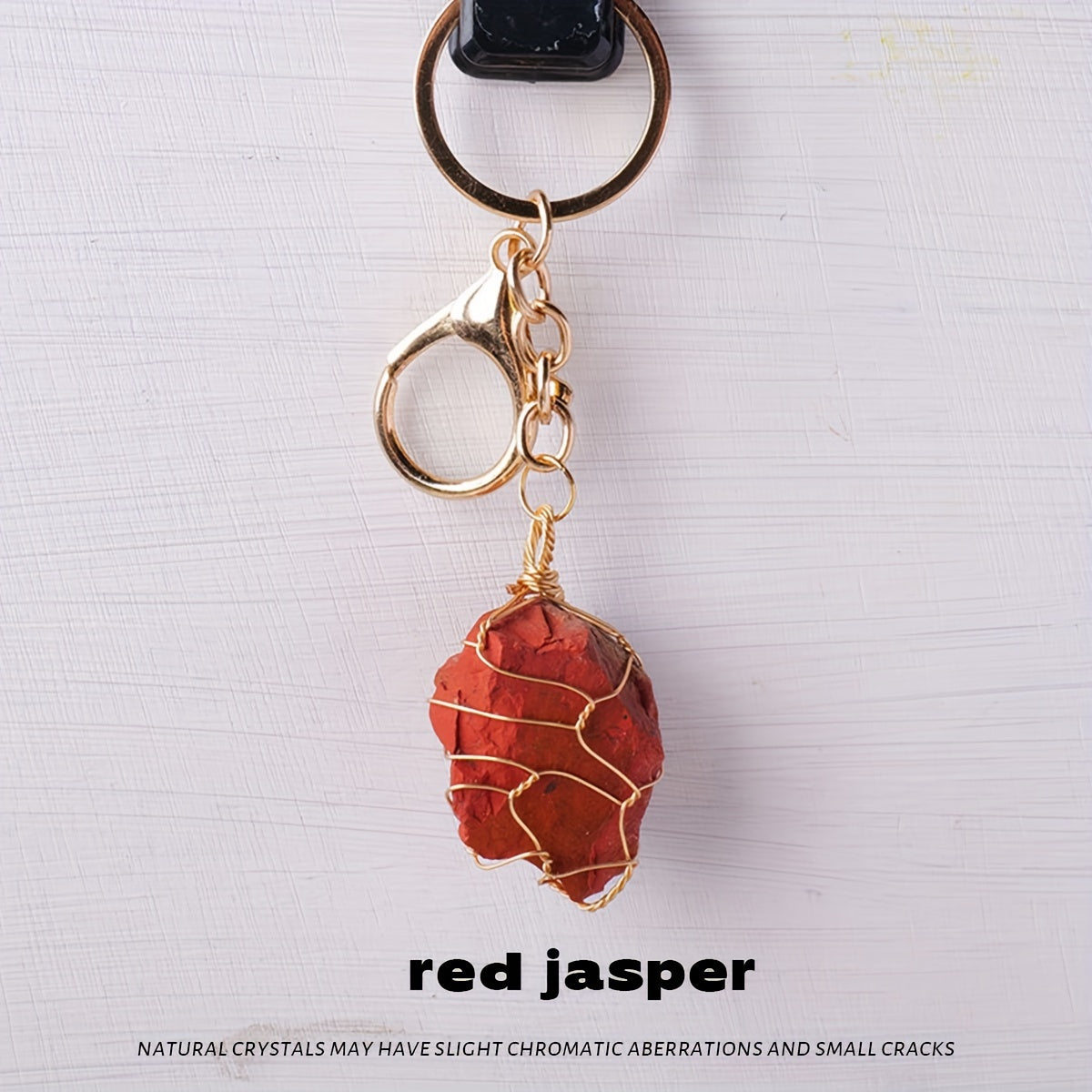 Single Natural Crystal Raw Stone Keychain - Handcrafted Golden Wire Mesh Bag with Unpolished Gemstone, Sports Themed Lobster Clasp Decorative Key Chain for Christmas