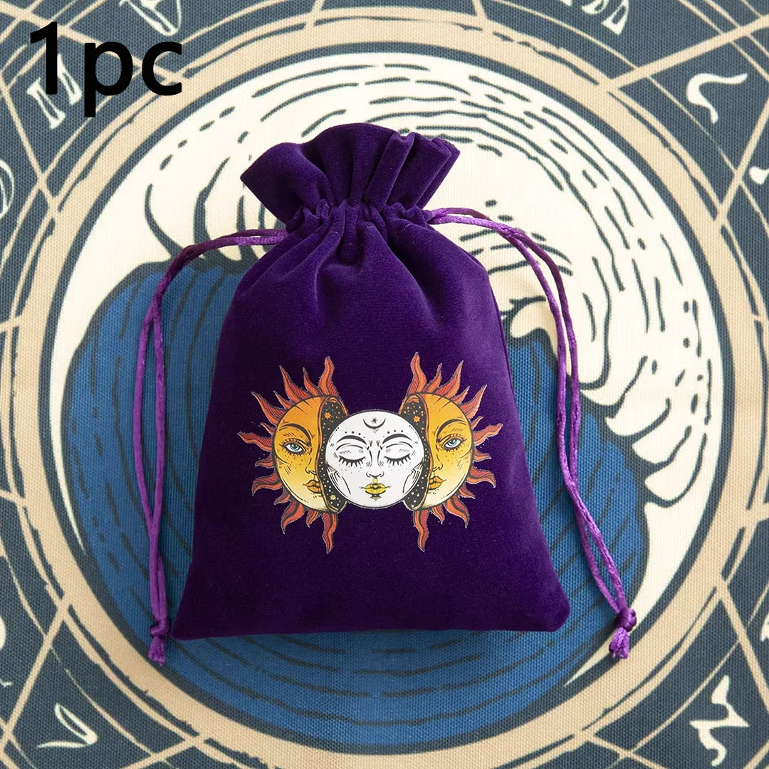 6pcs Velvet Moon Sun Tarot Storage Bag Board Game Cards Embroidery Drawstring Package Witchcraft Supplies for Altar Tarot Pouch