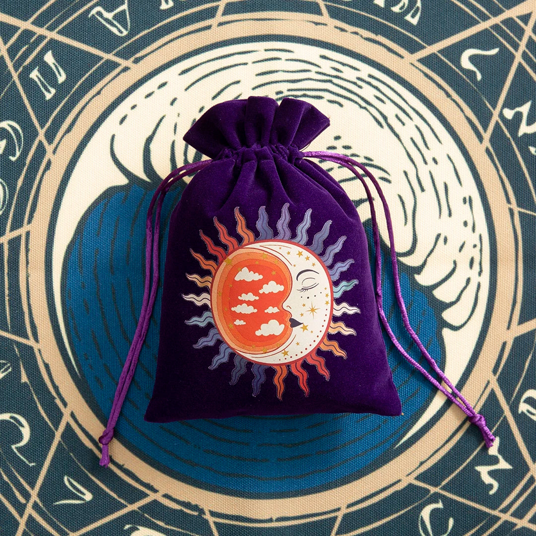 6pcs Velvet Moon Sun Tarot Storage Bag Board Game Cards Embroidery Drawstring Package Witchcraft Supplies for Altar Tarot Pouch